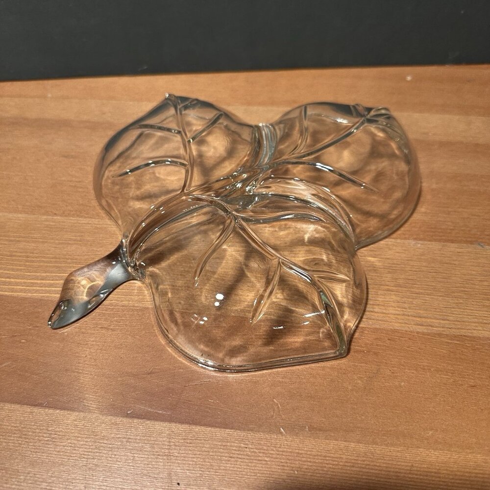 Vintage Hazel Atlas Leaf Divided Relish Dish Clear Glass 3 Section Serving Tray - Picture 6 of 8
